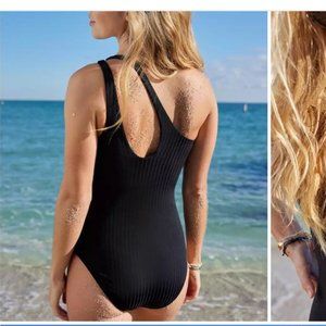 Aerie Ribbed Shine Asymmetrical One Piece Swimsuit